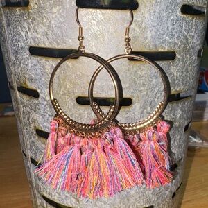 Multicolor Tassel Hoop Earrings